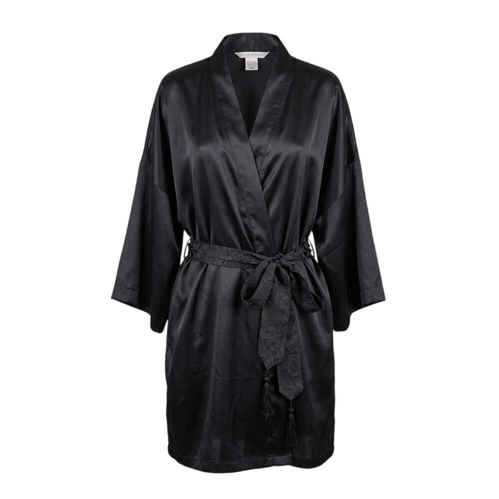 Victoria's Secret Robe Satin Jacquard Tassel Belt Black